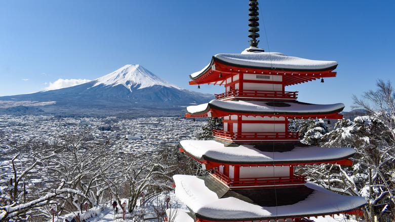 Chureito Pagoda in snow