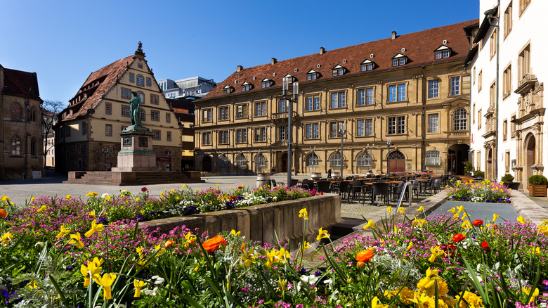 Schillerplatz with spring flowers