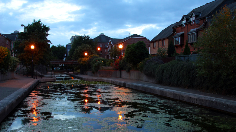 Canal in Cardiff, Wales at night