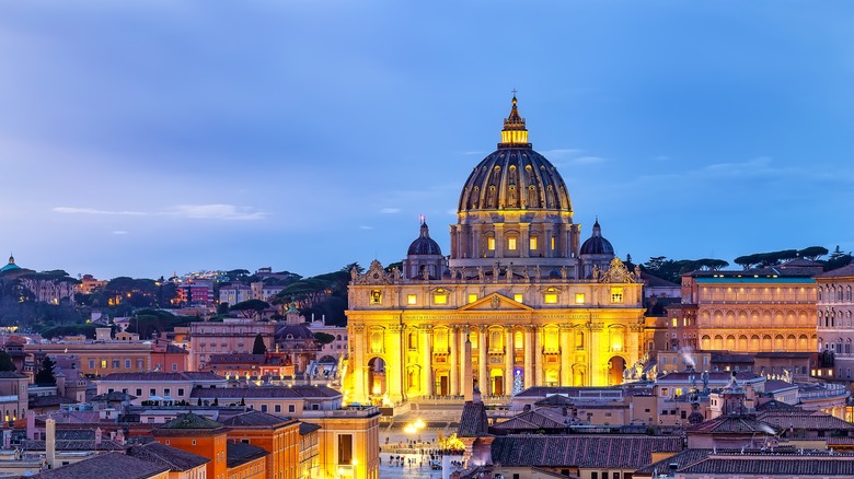 St. Peter's Basilica in the Vatican city in sunset, Rome