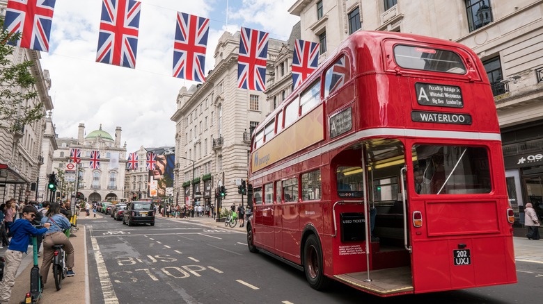 The iconic London Routemaster red double decker bus on Regents Street, London