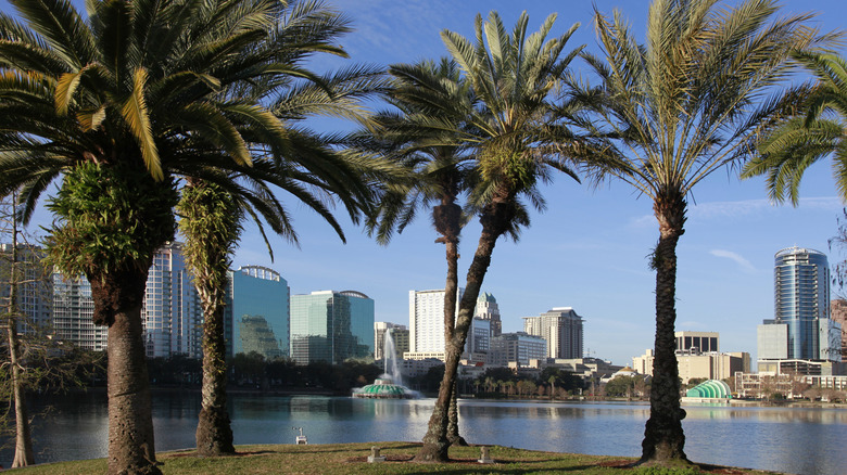 Lake Eola Park with Orlando skyline