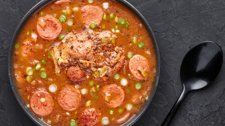 Close-up of traditional Cajun gumbo, a New Orleans specialty