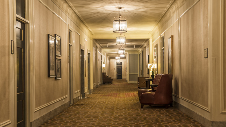 A hotel room hallway