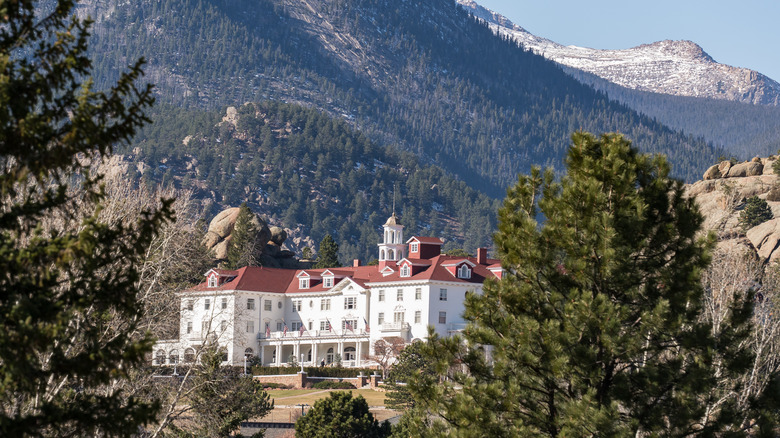 Stanley Hotel with mountain backdrop