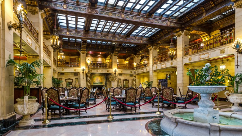 The grand lobby of the Davenport Hotel