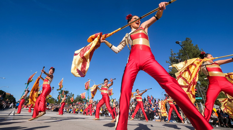 Baton twirlers in the Tournament of Roses Parade