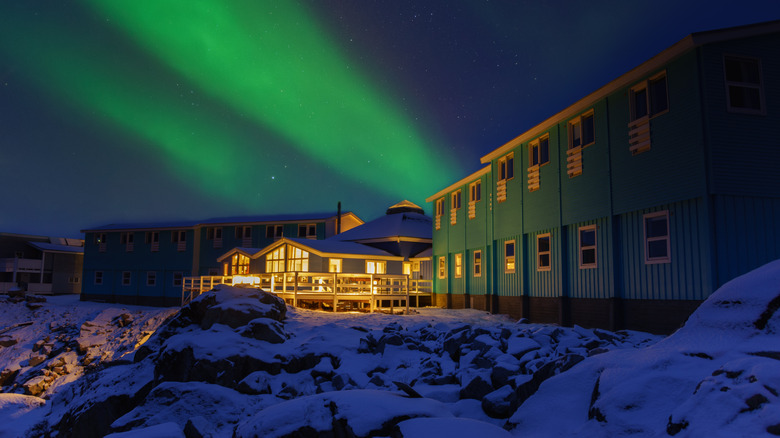 Aurora Borealis over a hotel