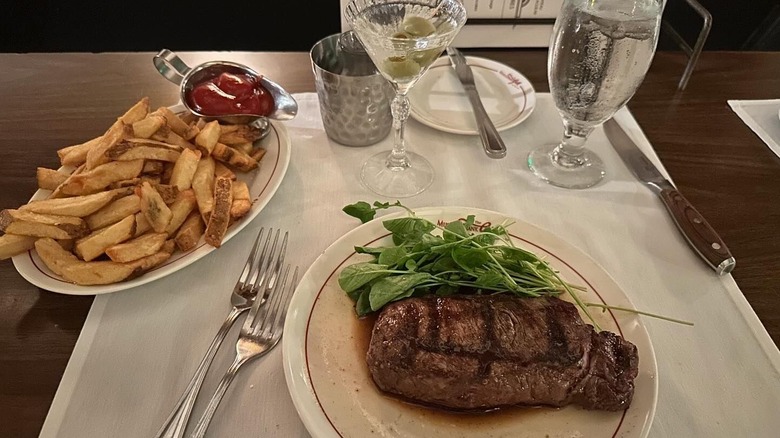 steak, fries and martini