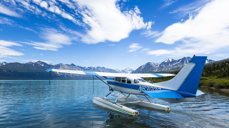 A seaplane landing on Lake Clark