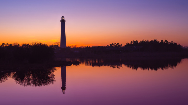 Sunset with a view of the Cape May Lighthouse in New Jersey