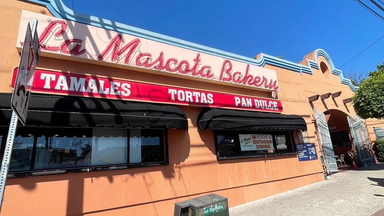 La Mascota Bakery's red and orange building exterior