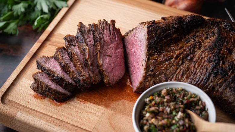 Tri-trip steak served with chimichurri