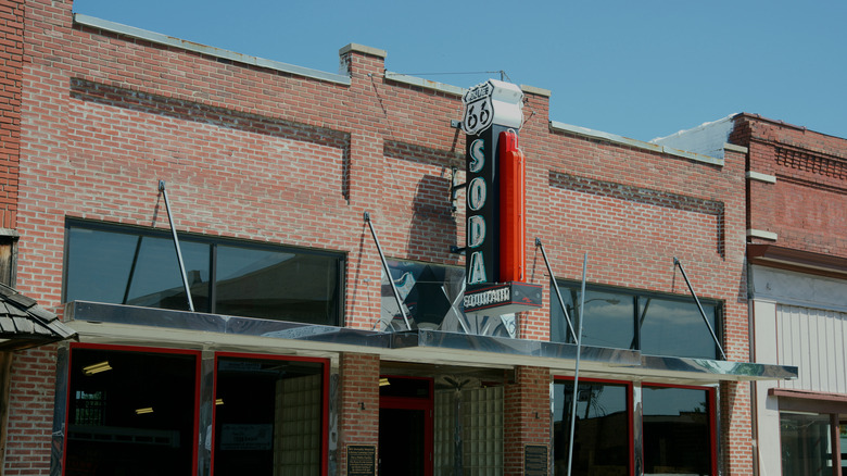 Exterior of the shop with soda fountain sign