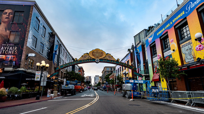 Street with the Gaslamp Quarter sign in San Diego