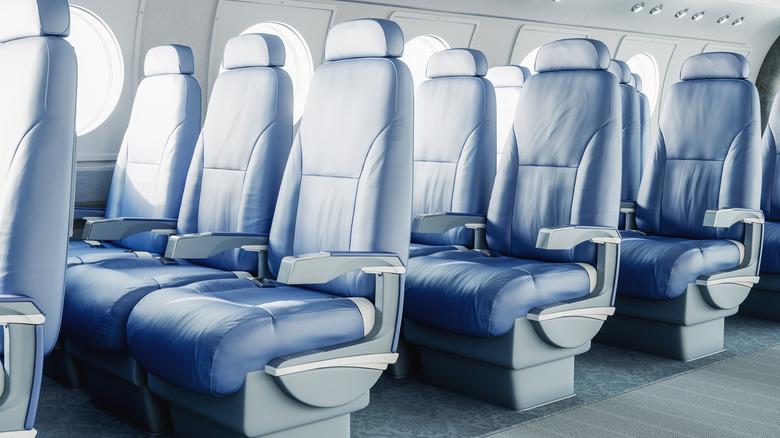 An empty row of plane seats