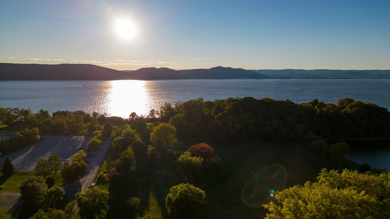 Croton Point Park from above with low sun