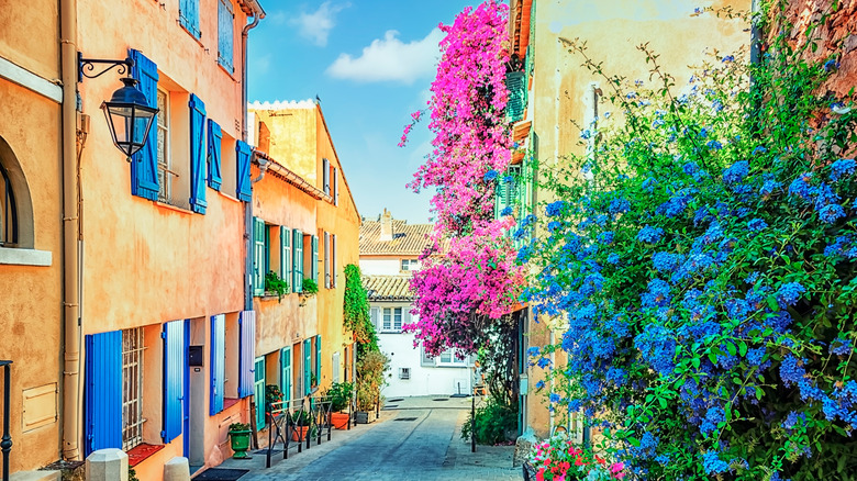 Colorful street in Saint Tropez, France