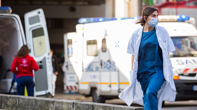 A doctor outside a Paris hospital