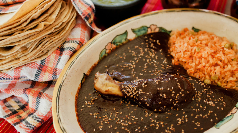 mole negro with tortillas