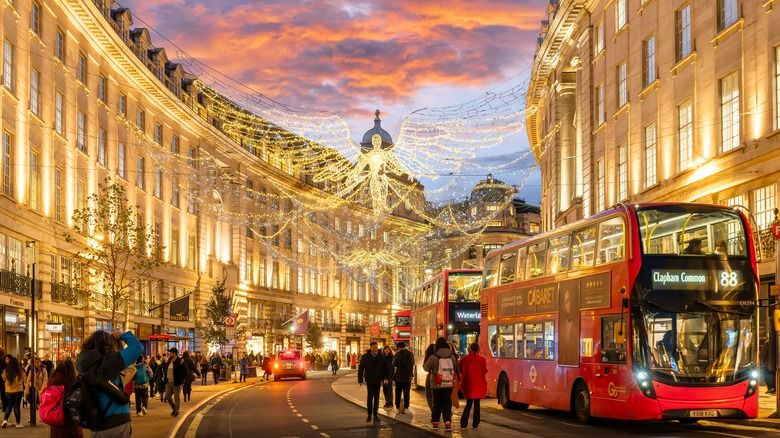 London bus with Christmas lights