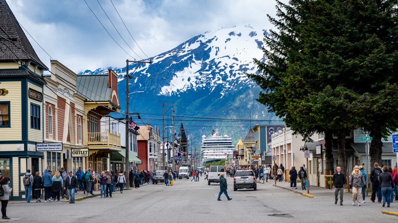 The streets of a quaint Alaska town