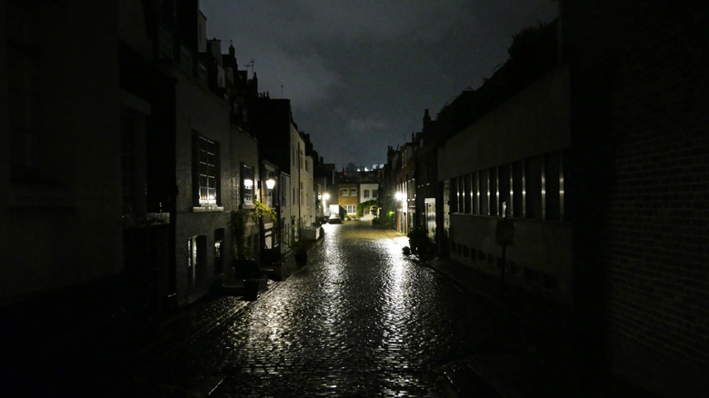 Dark and rainy London street