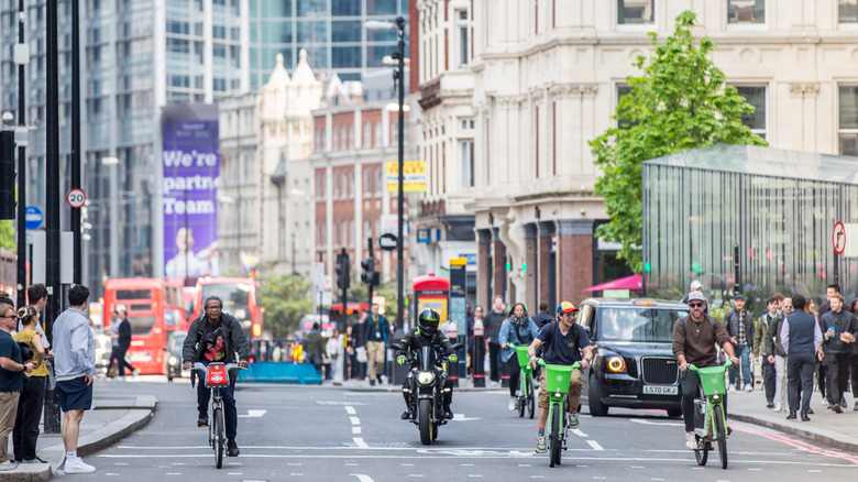 People biking around London