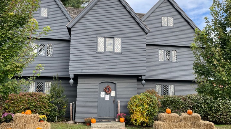 The Witch House in Salem with pumpkins