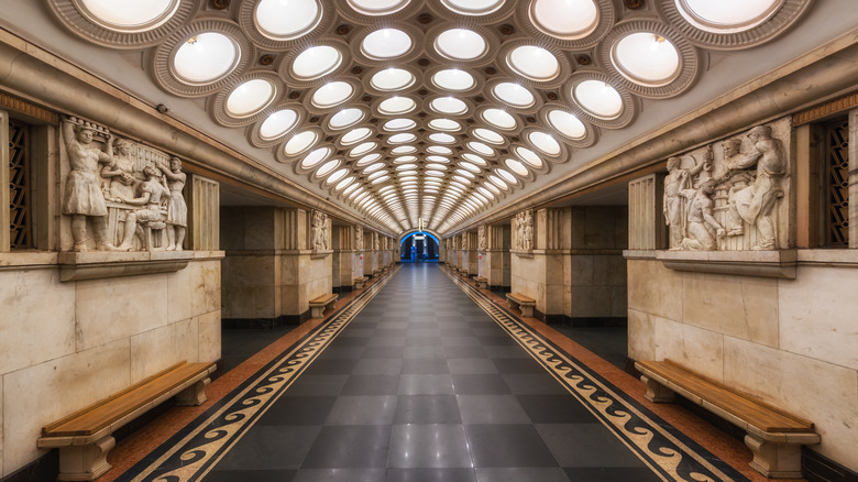 Futuristic architecture in Moscow's Mayakovskaya metro station