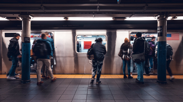 Crowded NYC subway station