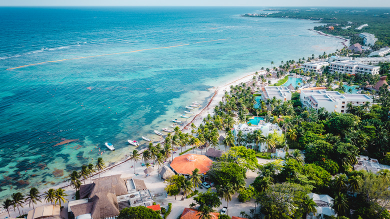 Aerial view of Akumal Beach in Mexico.