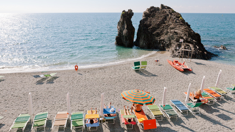 Umbrellas and beach chairs, Monterosso beach