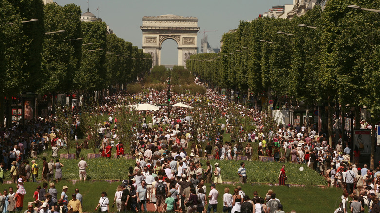 Crowds on the Champs Elysees in Paris