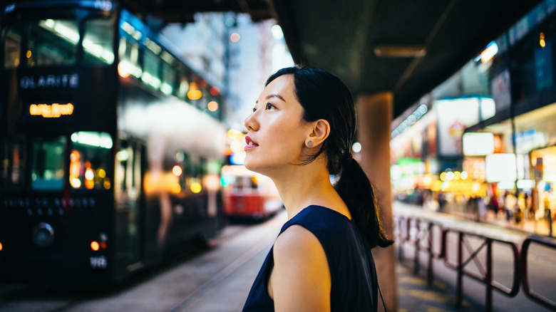 Woman exploring a city