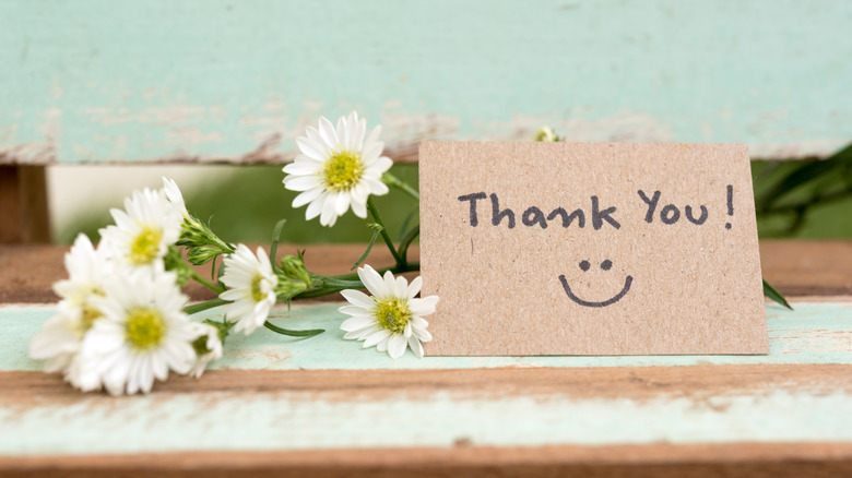 thank you note and flowers