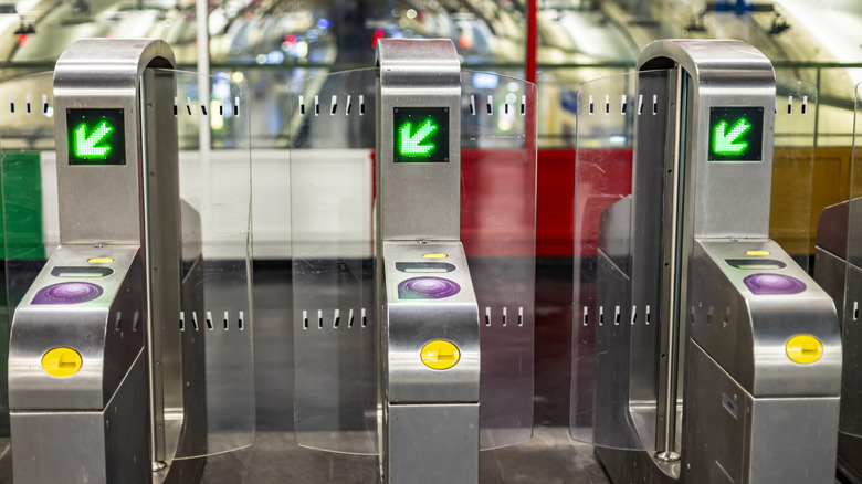 Turnstiles in the Paris metro