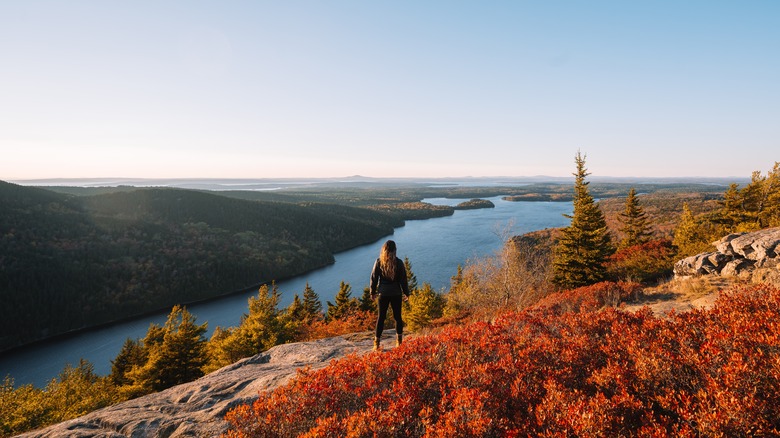 A lone hiker on Cadillac Mountain in Acadia National Park