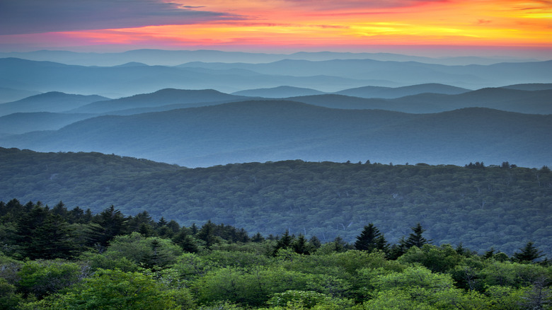 Sunset over the mountains at Great Smoky Mountains National Park