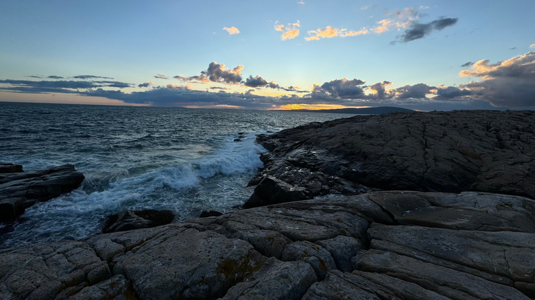 Schoodic Peninsula's rugged rocky coastline in Acadia National Park