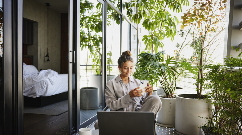 A person relaxes in a lavish hotel