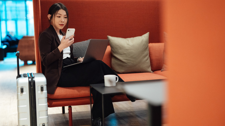 Woman hanging out in an airport lounge