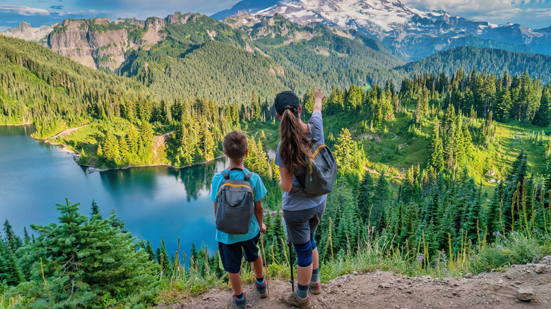 Mother and son Mount Rainier