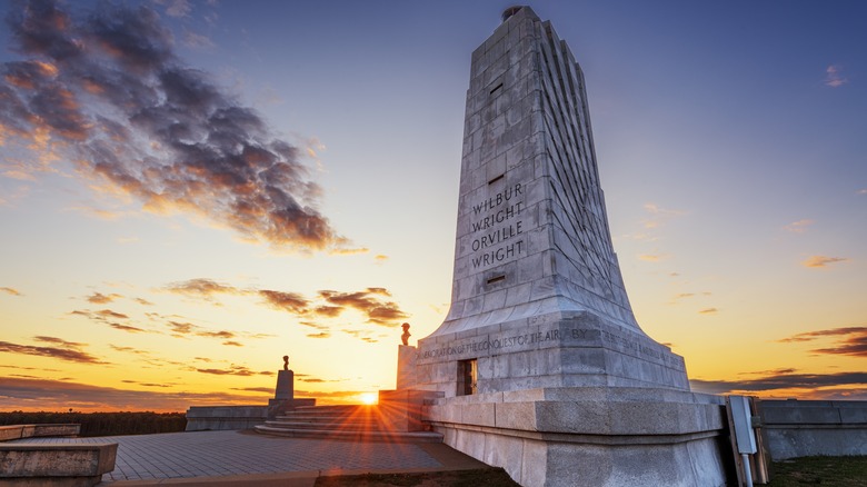 Wright brothers memorial at sunset in Kill Devil Hills