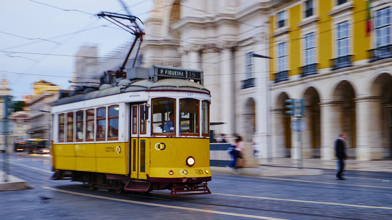 Yellow tram on Lisbon street