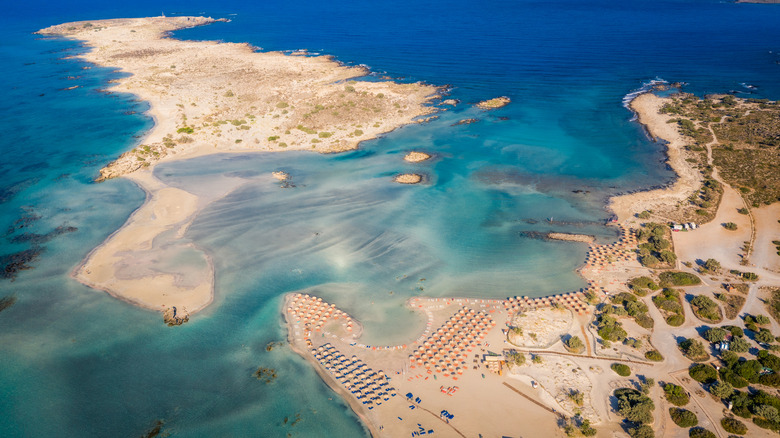 Aerial view of Elafonissi Beach and blue waters