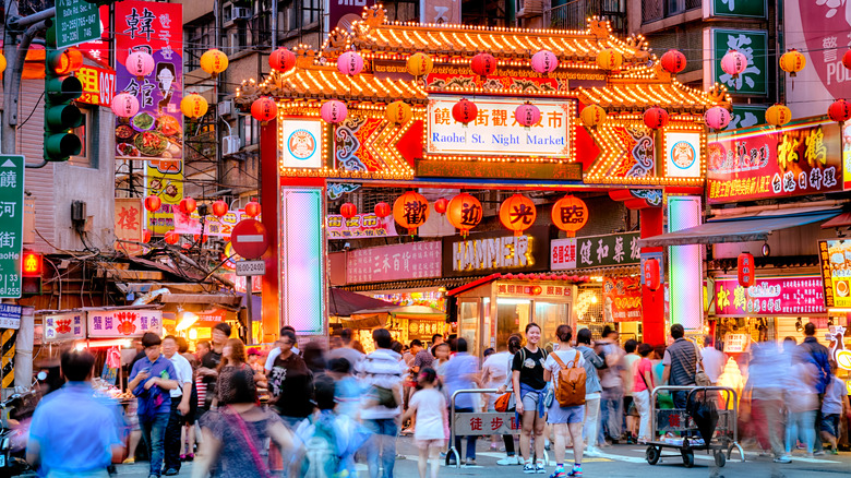 Entrance of Raohe Street Night Market in Taipei, Taiwan