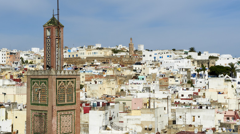 View of the Old Town in Tangier with a minaret in the foreground