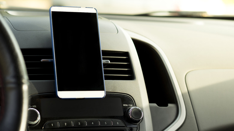 Phone mounted in car for directions