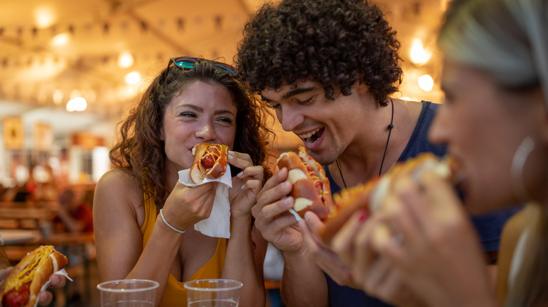 People eating at an Oktoberfest festival